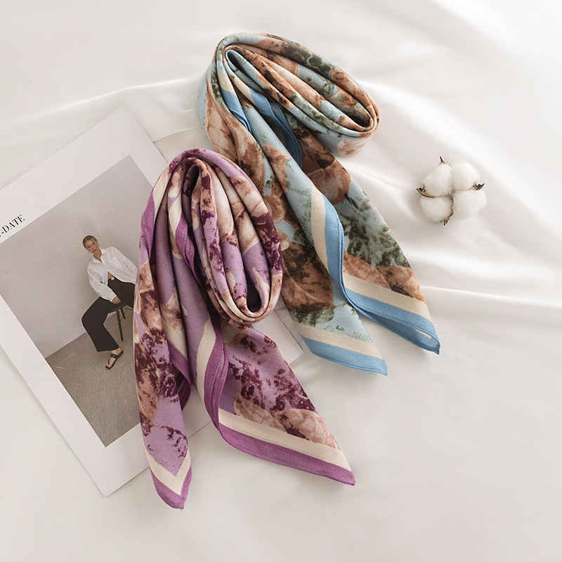 scarf plant flowers pattern simulation silk scarf summer sunscreen scarf woman professional wear