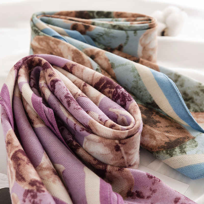 scarf plant flowers pattern simulation silk scarf summer sunscreen scarf woman professional wear