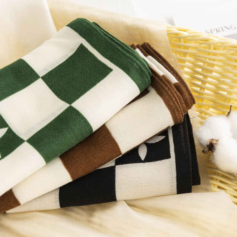 Square grid pocket square scarf fashion commuter simulation silk scarf sunblock neck scarves