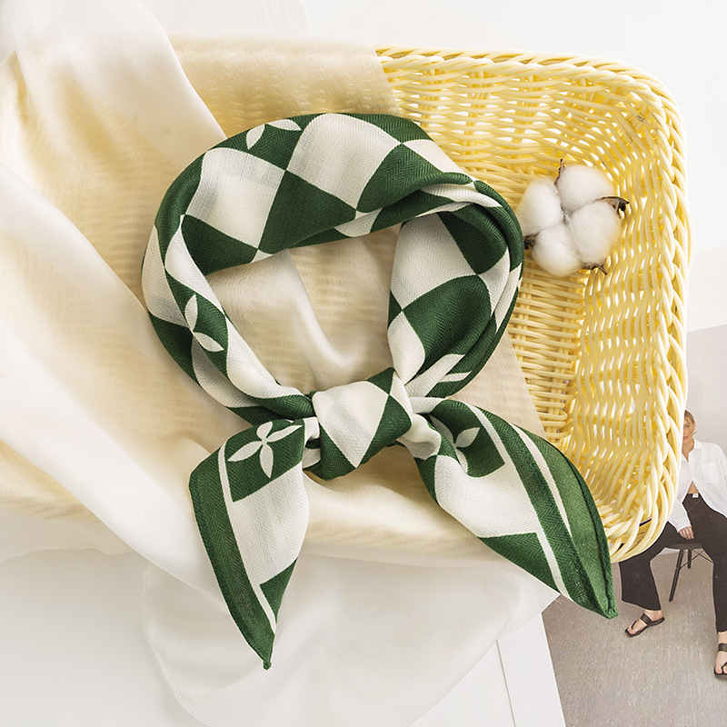 Square grid pocket square scarf fashion commuter simulation silk scarf sunblock neck scarves