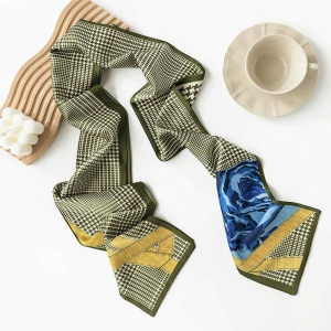 Fashion commuter plaid imitation silk scarf simple elegant long headband shawl temperament female professional scarf