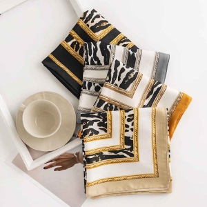 Art retro leopard print imitation silk scarves small square scarf fashion elegant professional scarf scarf
