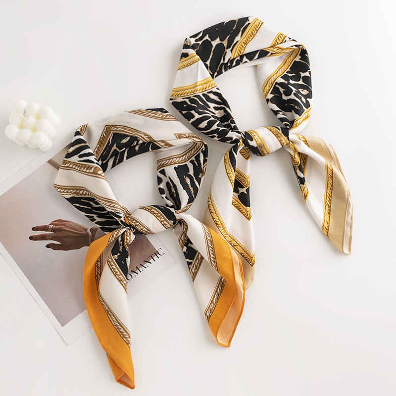 Art retro leopard print imitation silk scarves small square scarf fashion elegant professional scarf scarf