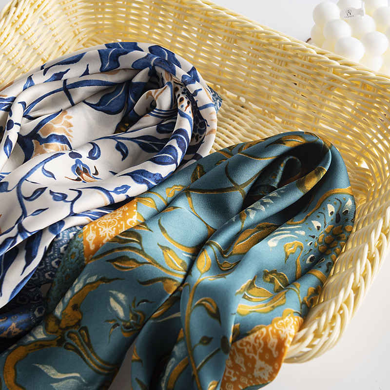Retro printed silk scarves imitation female fashion artistic temperament pocket square scarf ladies professional suit scarf