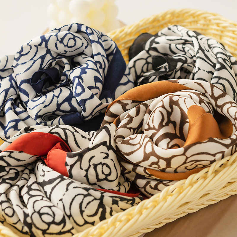 Imitated silk scarves INS fashion pocket square flower fashion commuter girl