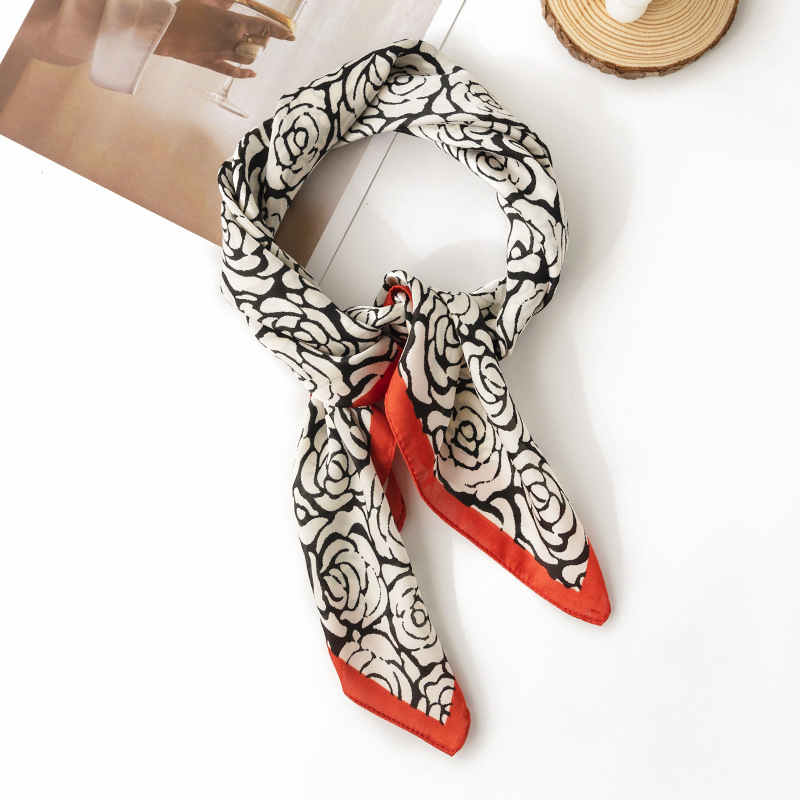 Imitated silk scarves INS fashion pocket square flower fashion commuter girl