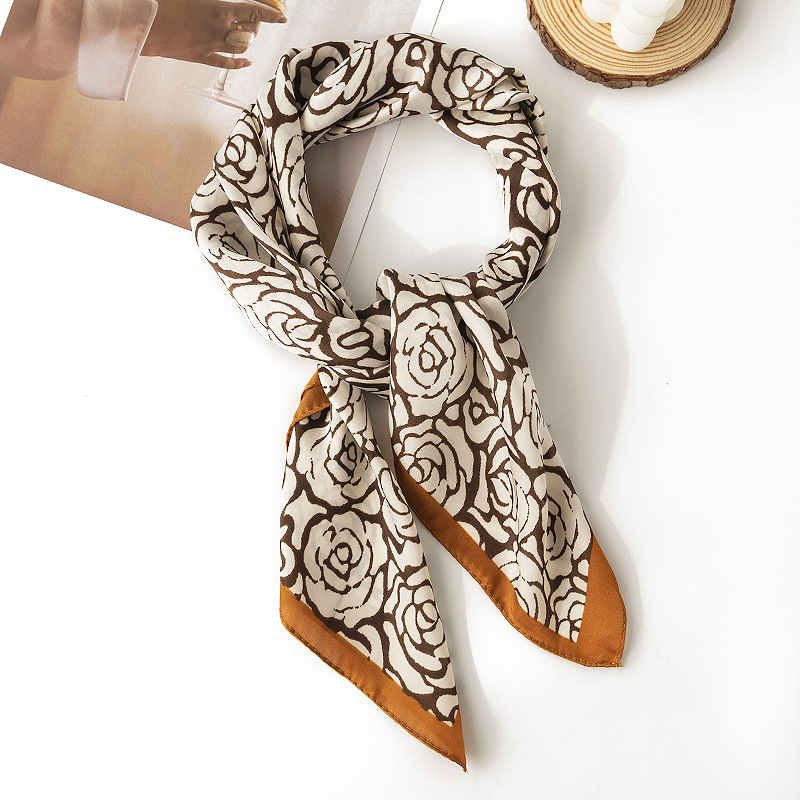 Imitated silk scarves INS fashion pocket square flower fashion commuter girl