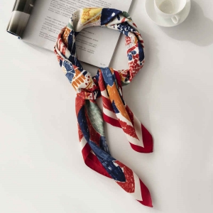 Fashion imitation silk scarf crayon doodle career pocket square scarf fashion commuter crepe satin scarf woman