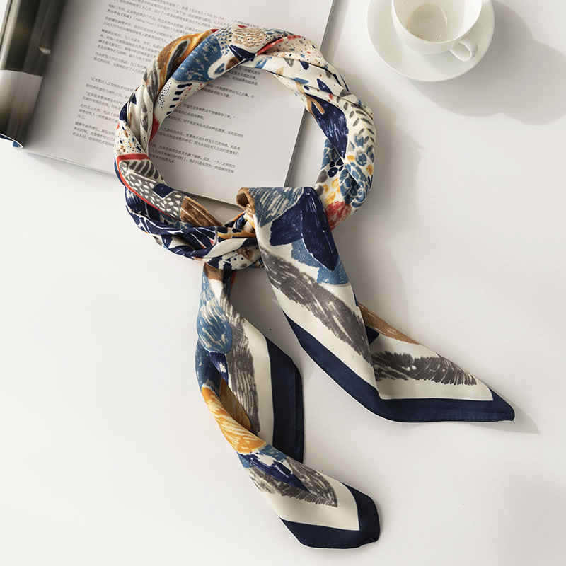 Fashion imitation silk scarf crayon doodle career pocket square scarf fashion commuter crepe satin scarf woman