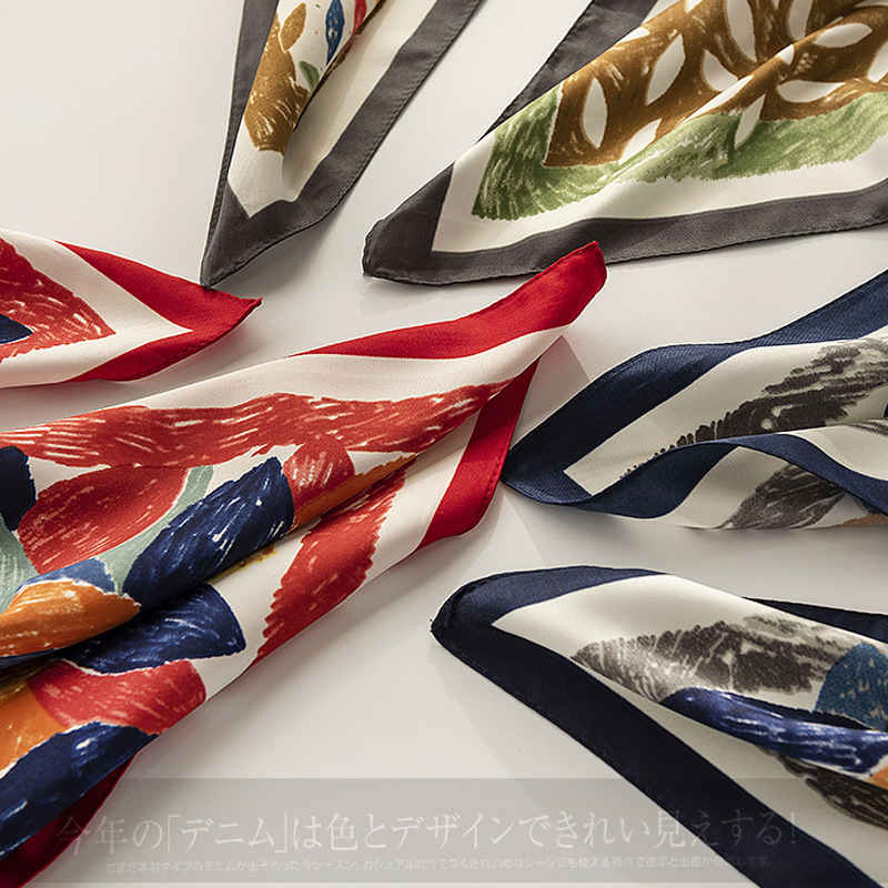 Fashion imitation silk scarf crayon doodle career pocket square scarf fashion commuter crepe satin scarf woman