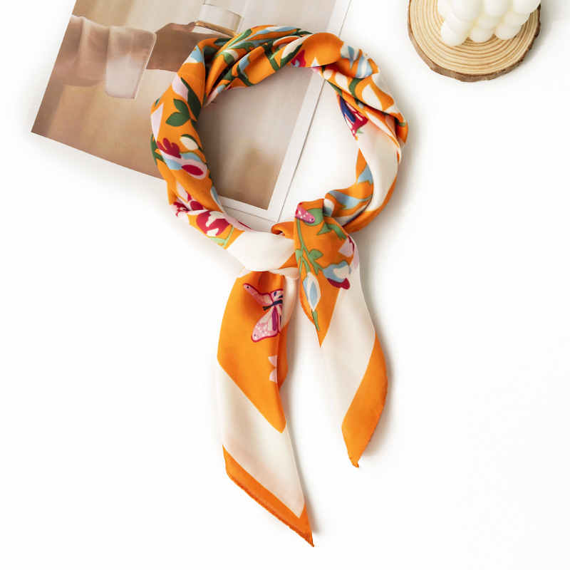 Soft imitation silk scarves flower pocket square thin silk scarves tiein fashion scarf