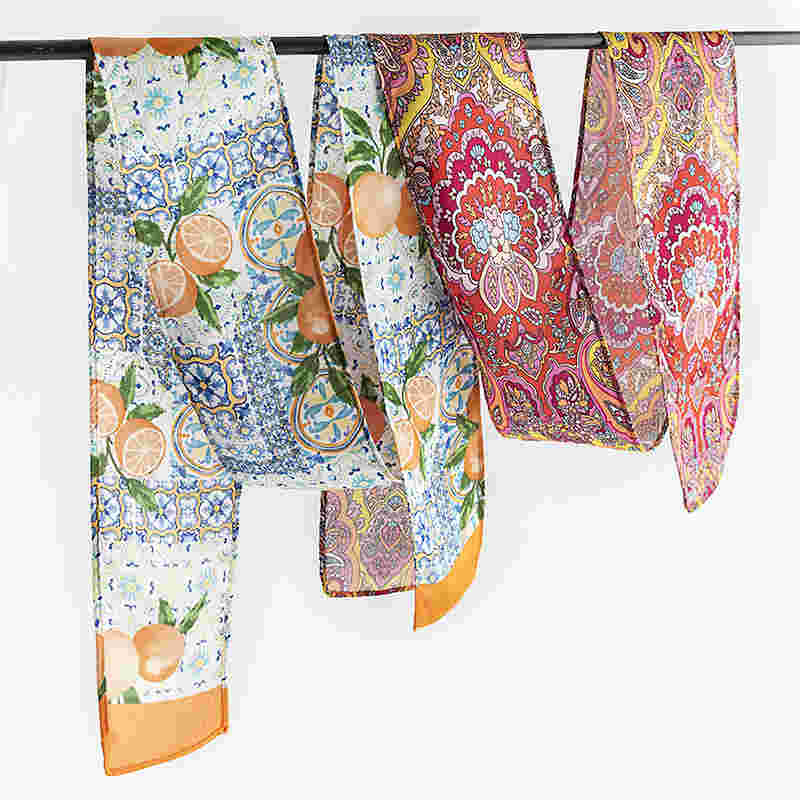 Fashion commuter chiffon scarf new female print with ribbon