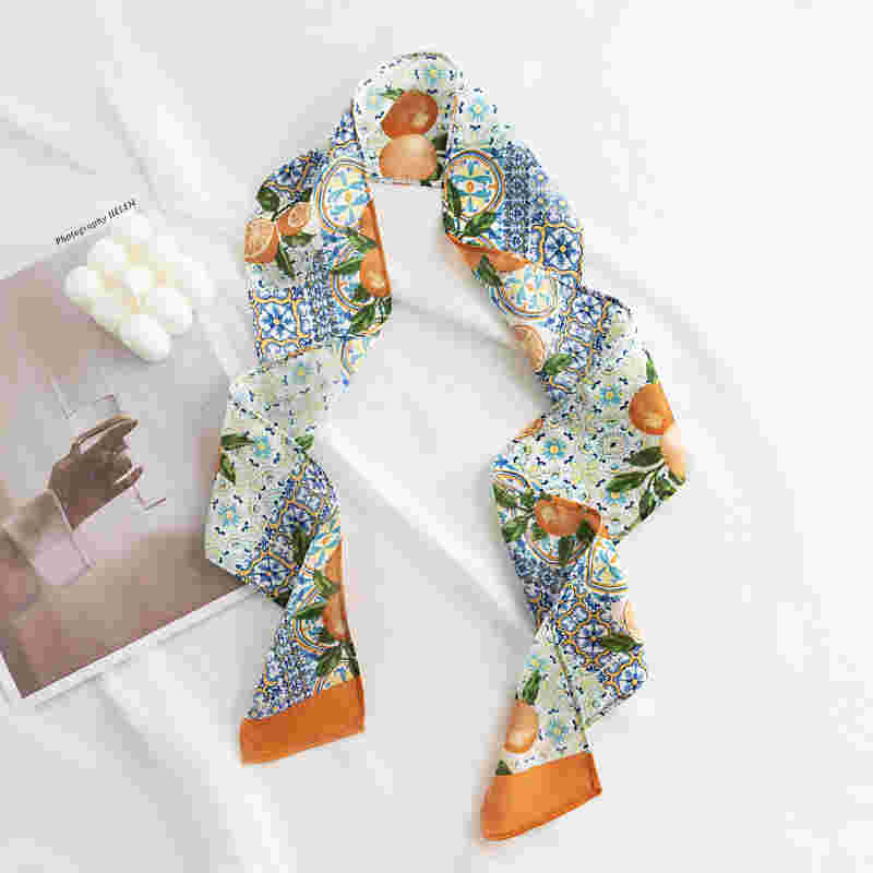 Fashion commuter chiffon scarf new female print with ribbon