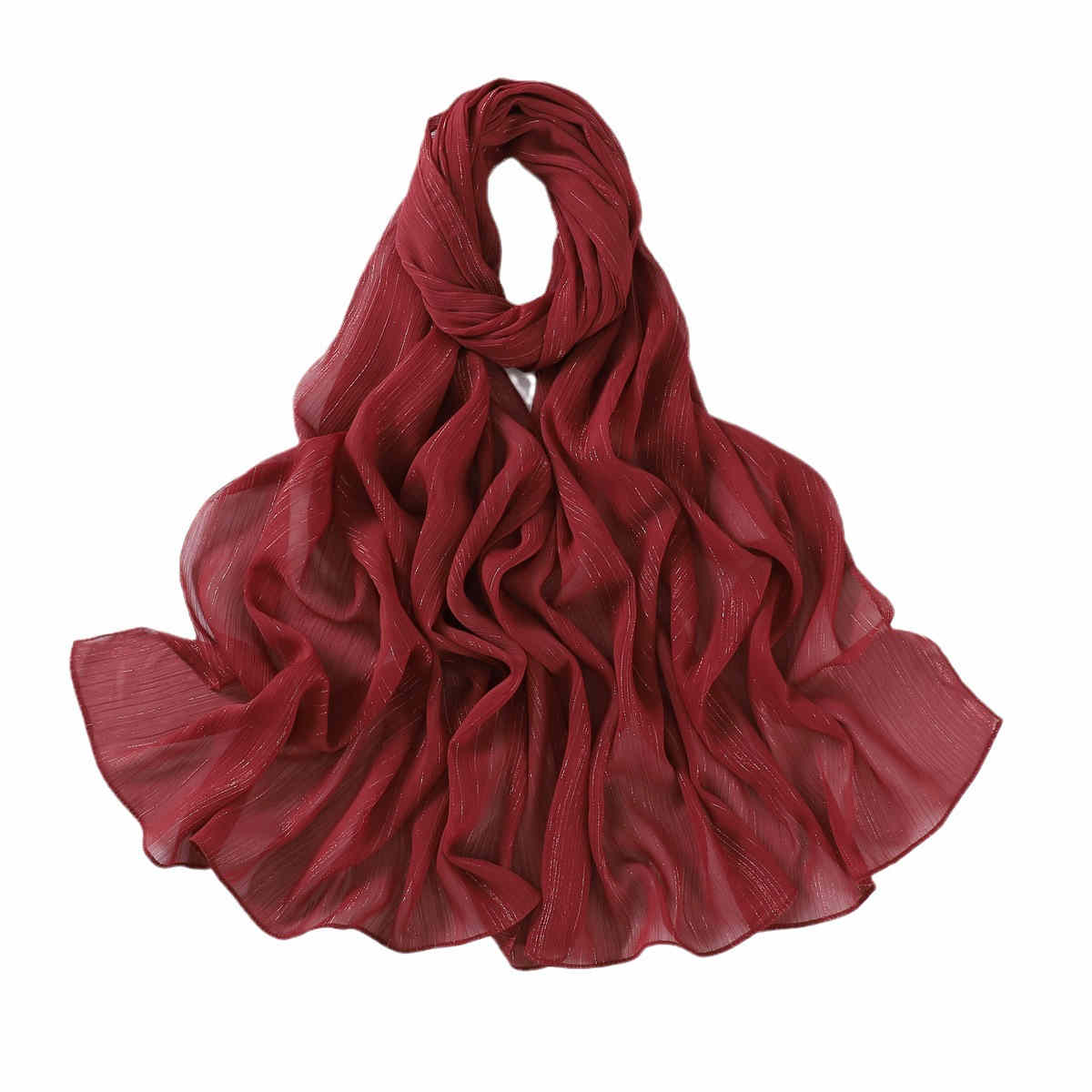 Solid silver chiffon scarf fine pleated shawl
