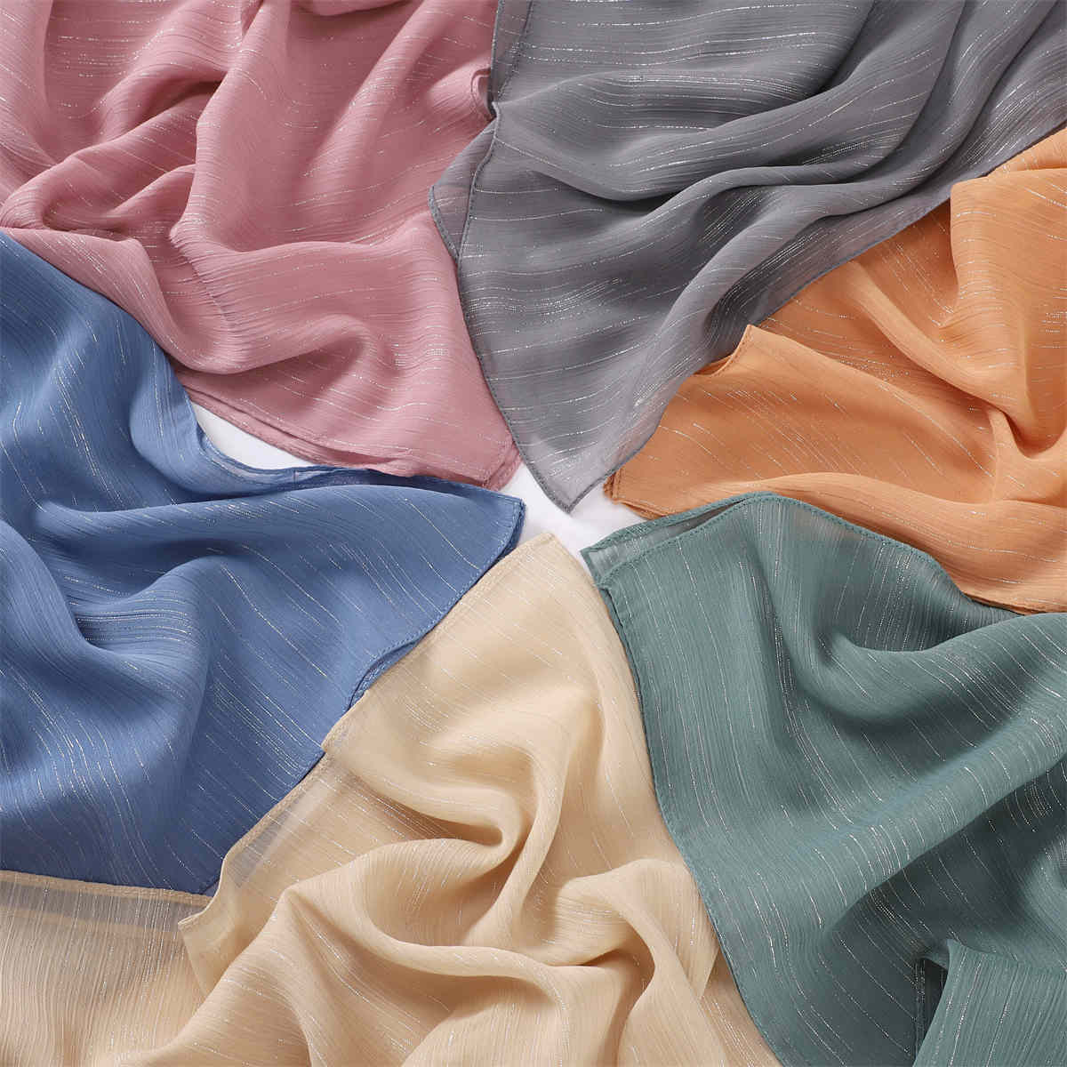 Solid silver chiffon scarf fine pleated shawl