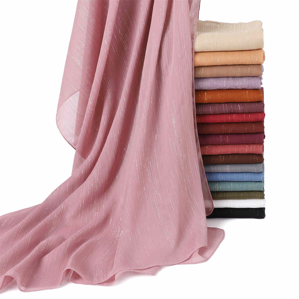 Solid silver chiffon scarf fine pleated shawl