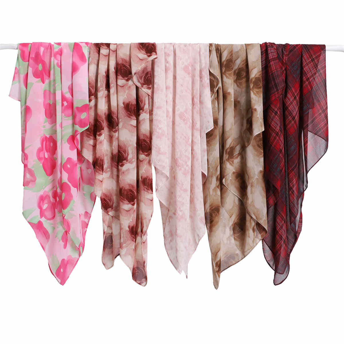 Fragmented Classic Plaid Pearl Chiffon Square Scarf