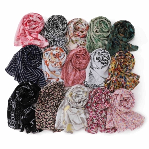 Flowing ripple pearl chiffon printed scarf
