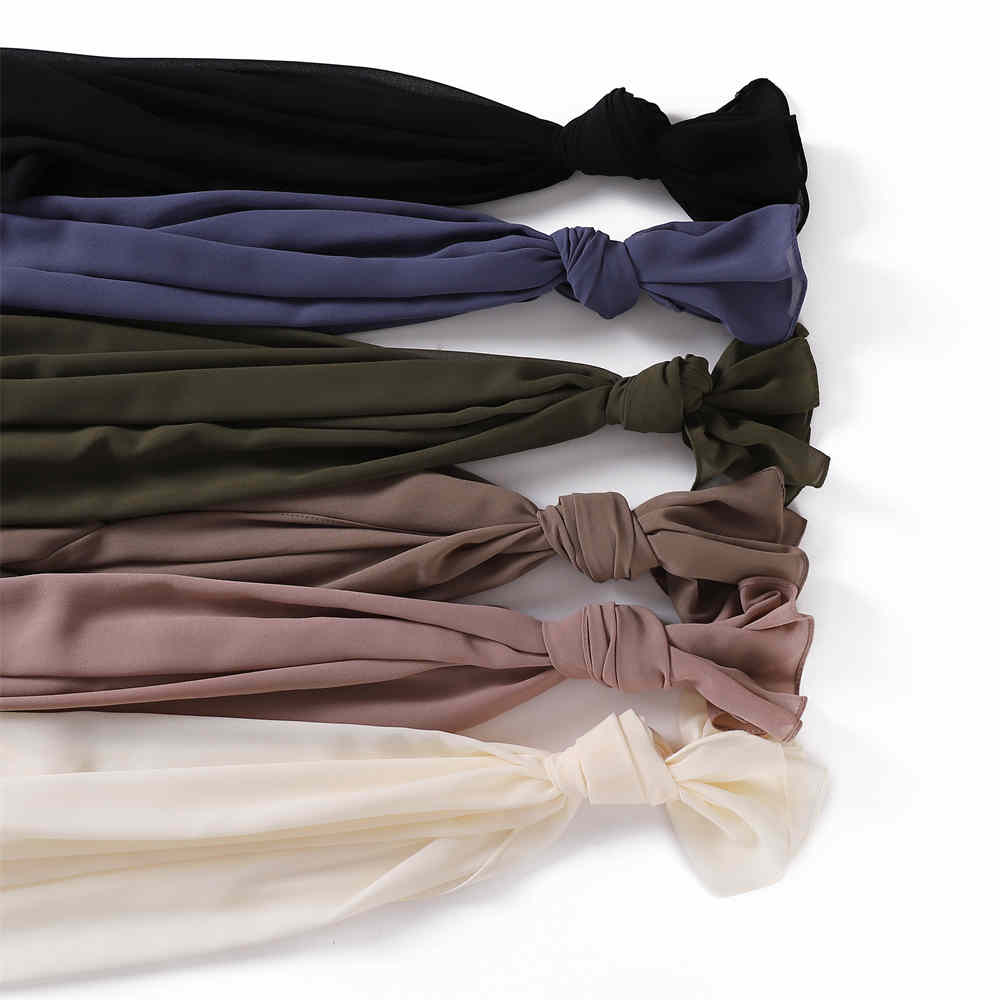Breathable Solid Pearl Chiffon Strap Scarf Scarf