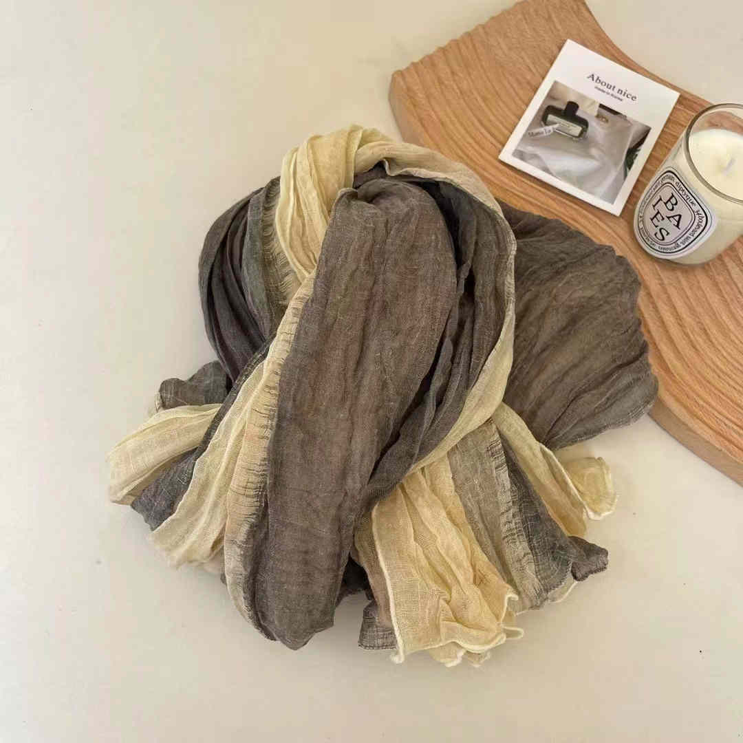 Gradient Cotton  Hemp Scarf Shawl Multi Color Neck Girl