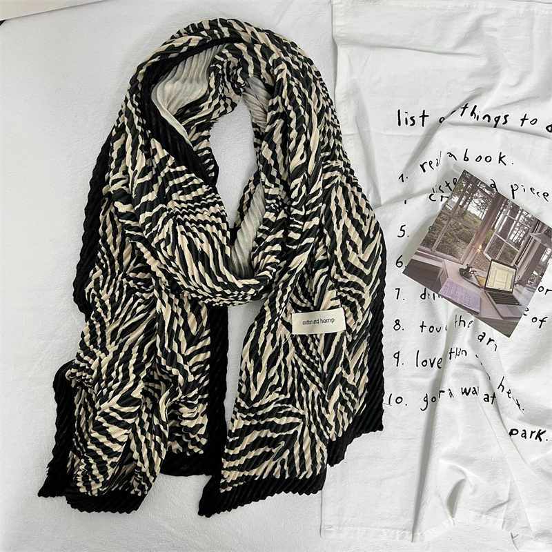 Zebra pattern thin cotton  linen scarf shawl