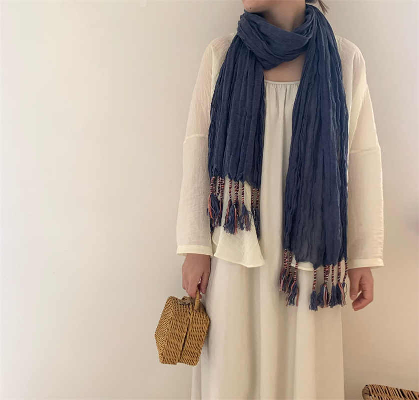 Cotton linen scarf solid color shawl thin silk scarf