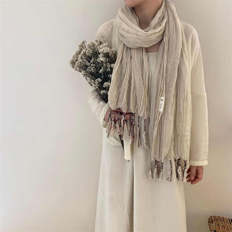Cotton linen scarf solid color shawl thin silk scarf