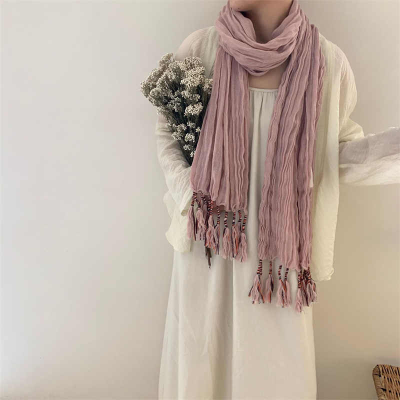 Cotton linen scarf solid color shawl thin silk scarf