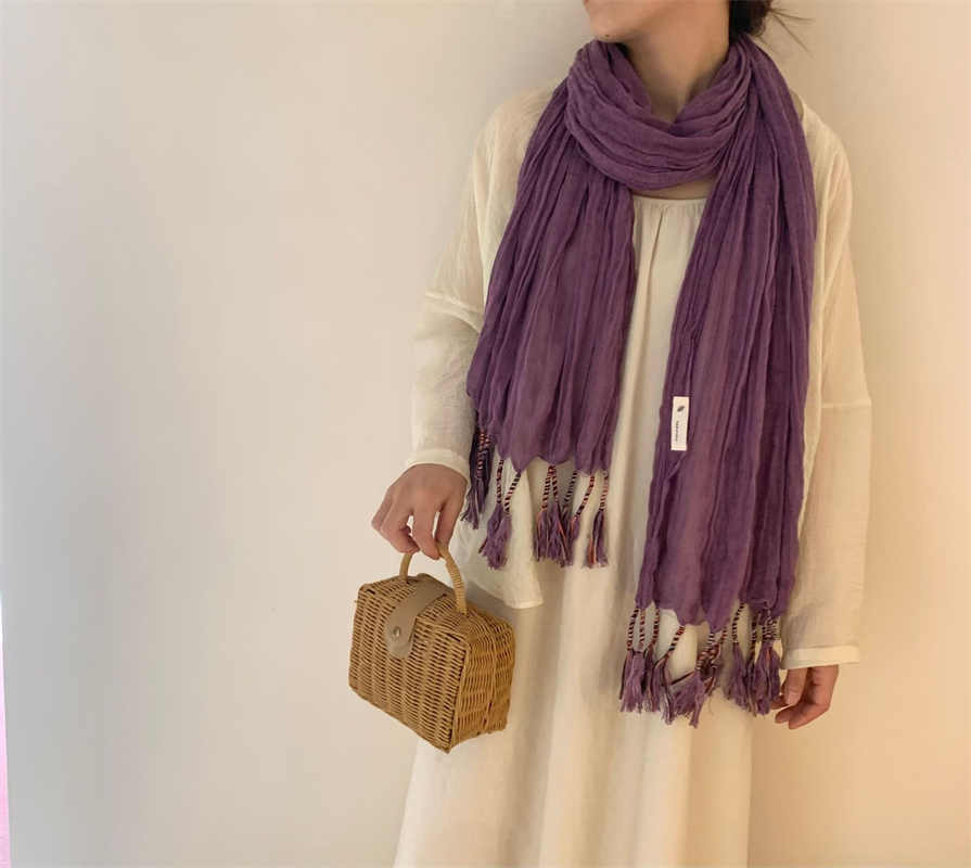 Cotton linen scarf solid color shawl thin silk scarf