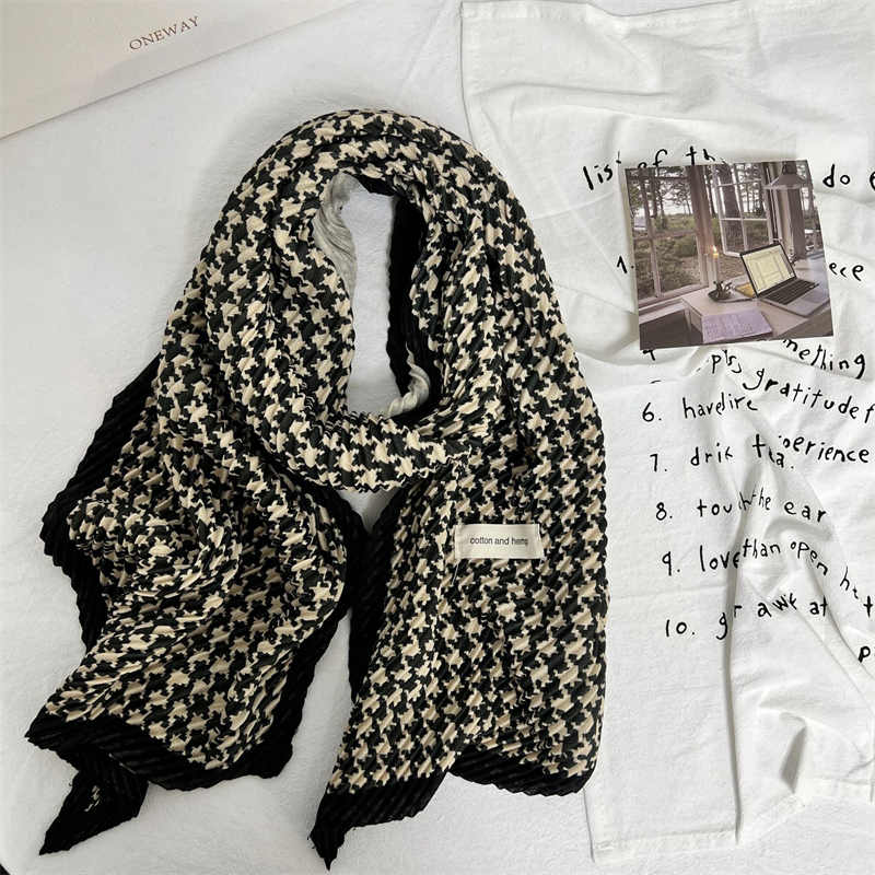 Cotton  linen scarf retro thousand bird plaid long shawl