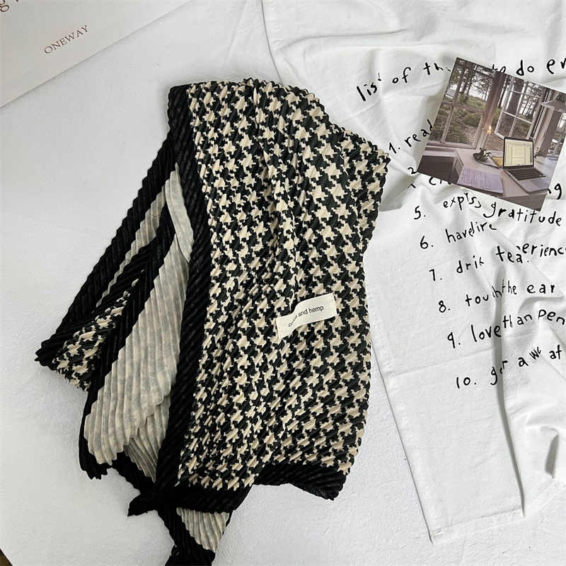 Cotton  linen scarf retro thousand bird plaid long shawl