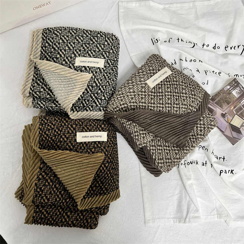 Double layer cotton linen scarf