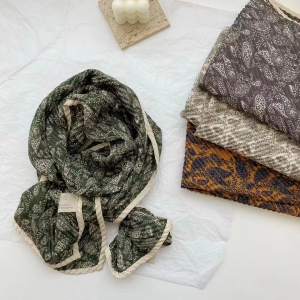 Cotton  linen handmade small floral gauze scarf neck protection scarf
