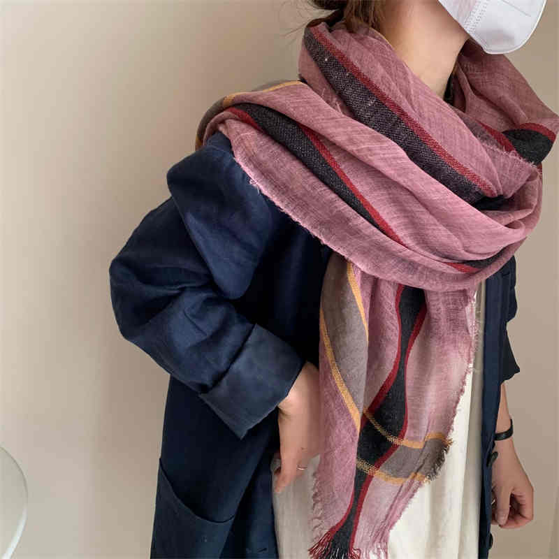 Contrast color patchwork insulation thin plaid autumn long shawl