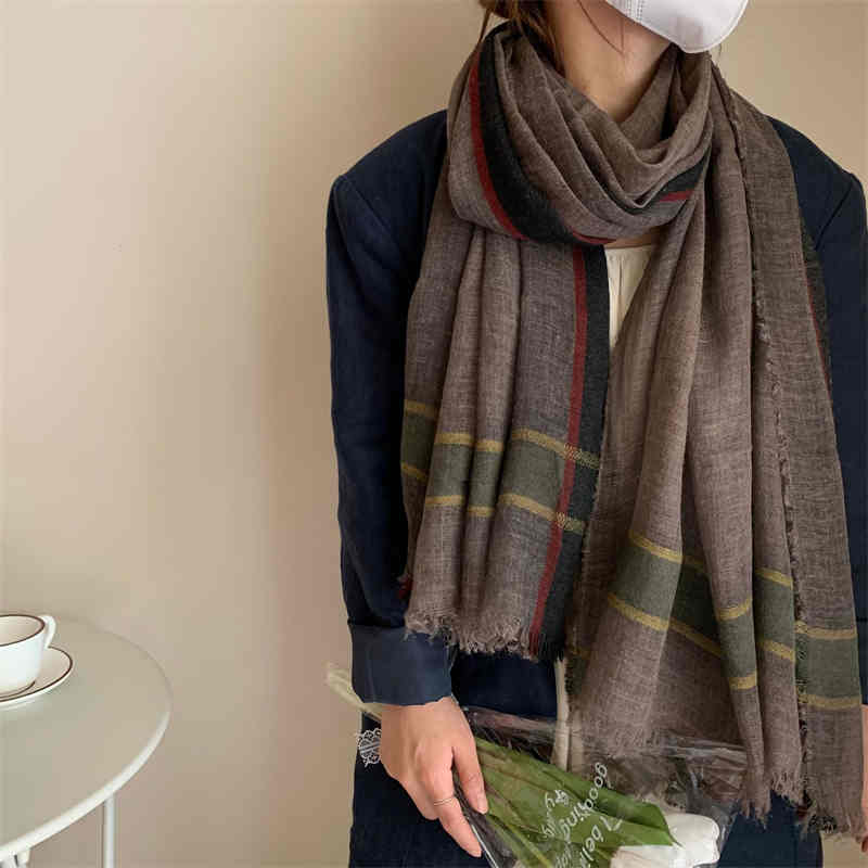Contrast color patchwork insulation thin plaid autumn long shawl