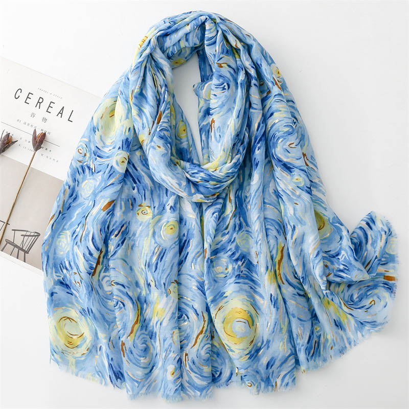 Chinese oil painting scarf women fashion shawl