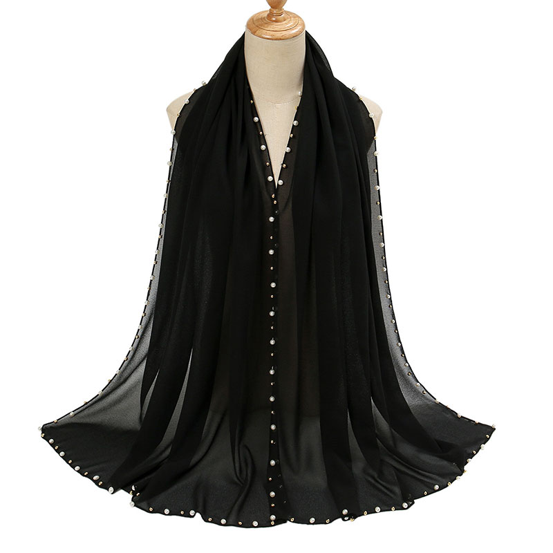 Custom nailed pearl chiffon scarf Malaysian turban chiffon hijab