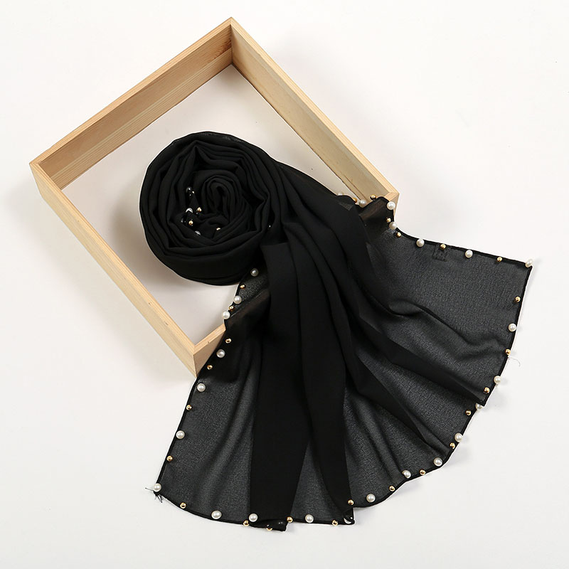 Custom nailed pearl chiffon scarf Malaysian turban chiffon hijab