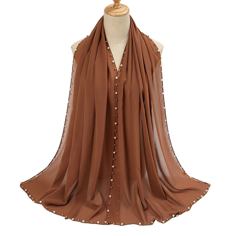 Custom nailed pearl chiffon scarf Malaysian turban chiffon hijab