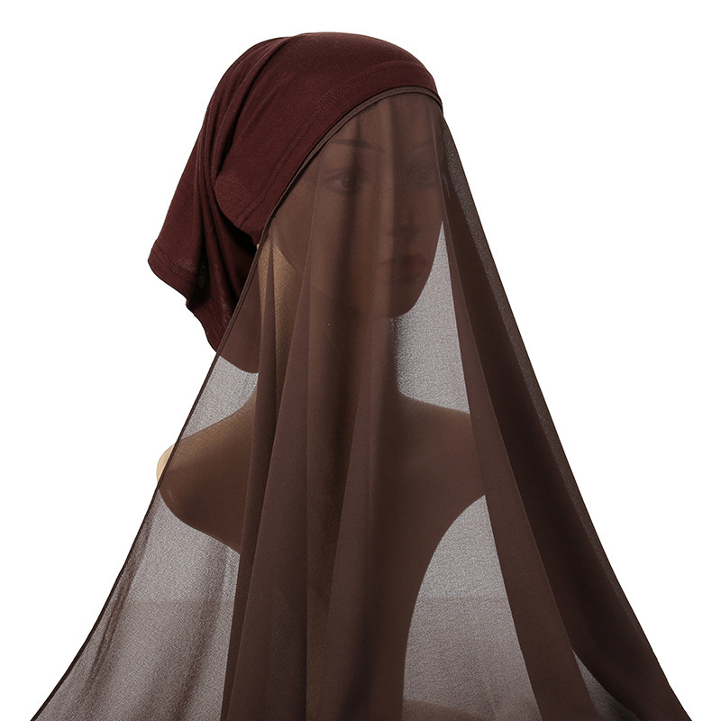 Solid color pearl chiffon women gauze scarf tube hat integrated long scarf