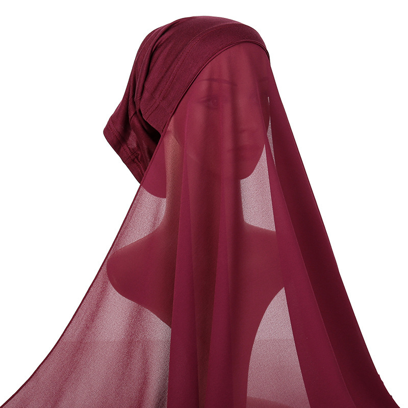 Solid color pearl chiffon women gauze scarf tube hat integrated long scarf