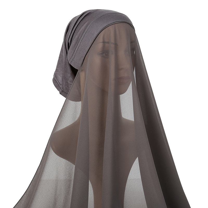 Solid color pearl chiffon women gauze scarf tube hat integrated long scarf