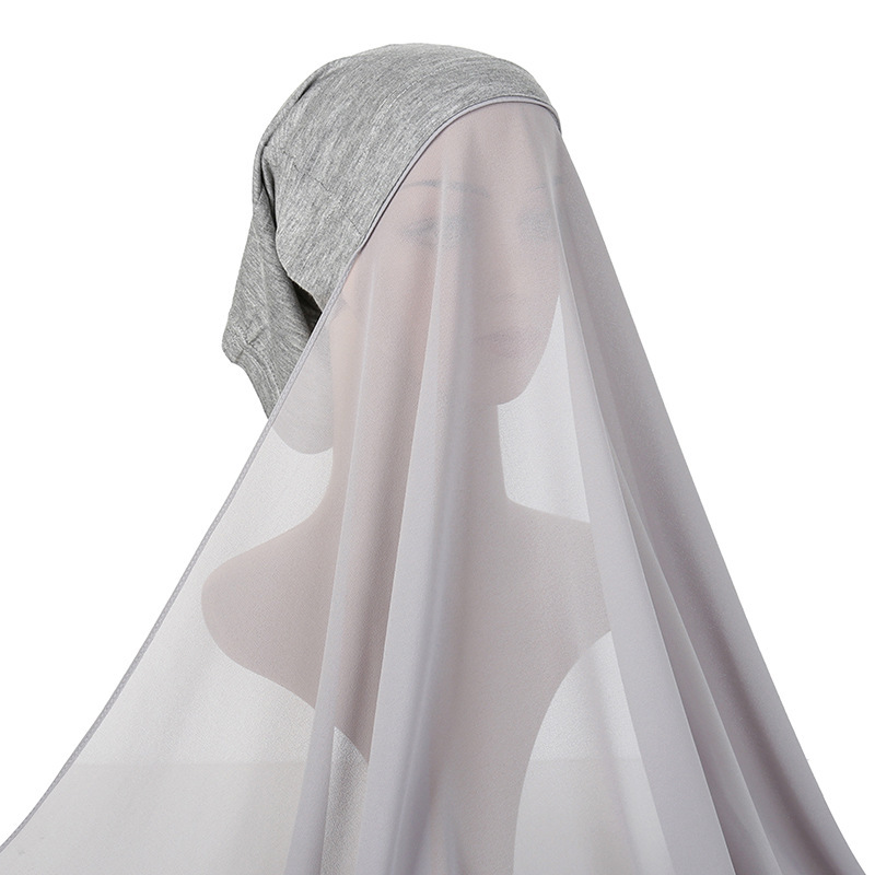 Solid color pearl chiffon women gauze scarf tube hat integrated long scarf