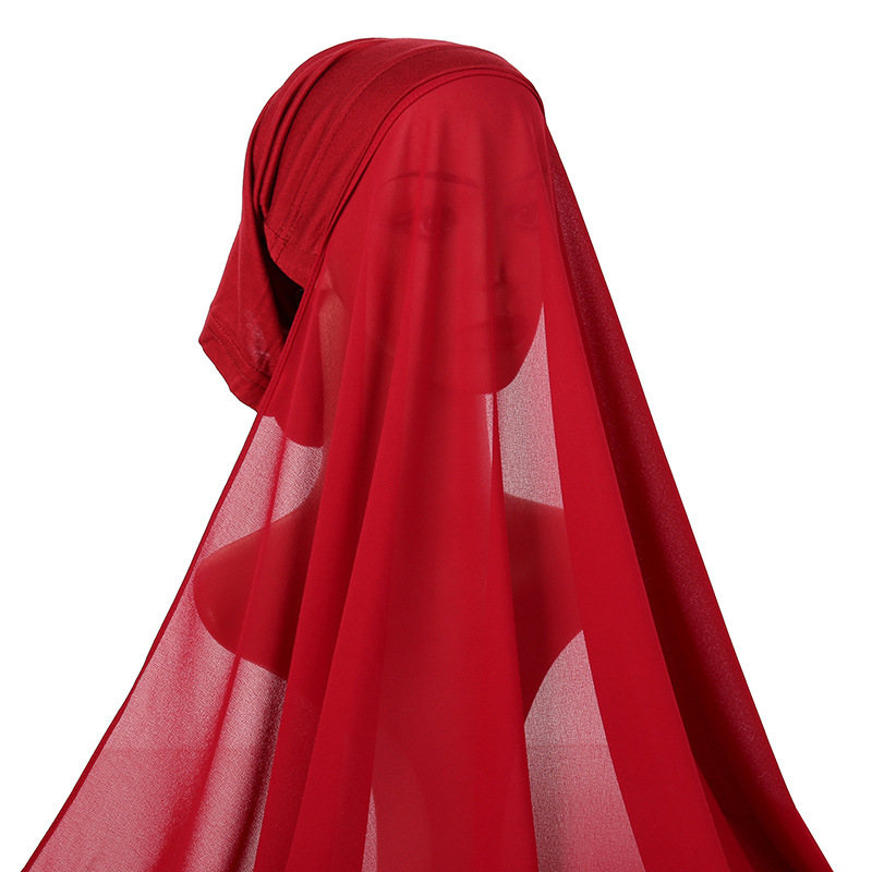 Solid color pearl chiffon women gauze scarf tube hat integrated long scarf