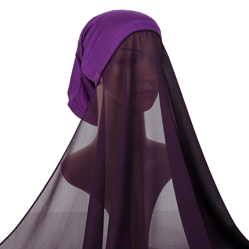 Solid color pearl chiffon women gauze scarf tube hat integrated long scarf