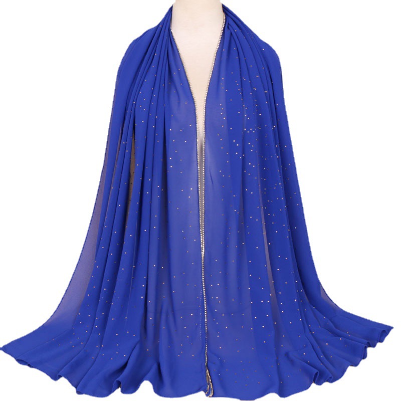 Solid color pearl chiffon scarf chain women hot diamond chiffon headscarf