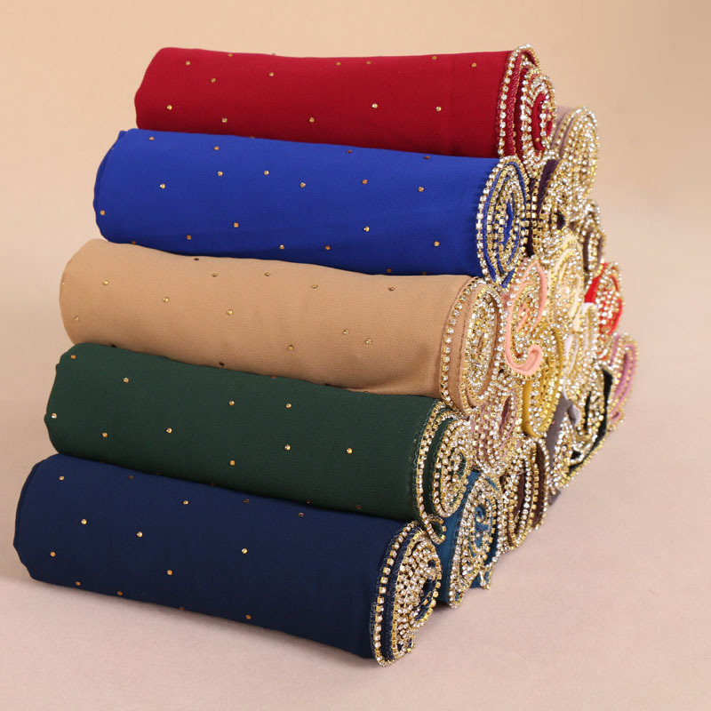 Solid color pearl chiffon scarf chain women hot diamond chiffon headscarf