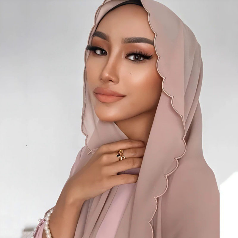 Solid color pearl chiffon scarf chain women hot diamond chiffon headscarf