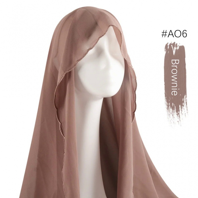 Solid color pearl chiffon scarf chain women hot diamond chiffon headscarf