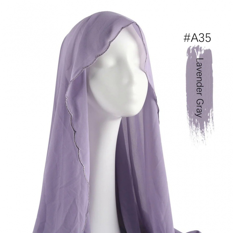 Solid color pearl chiffon scarf chain women hot diamond chiffon headscarf